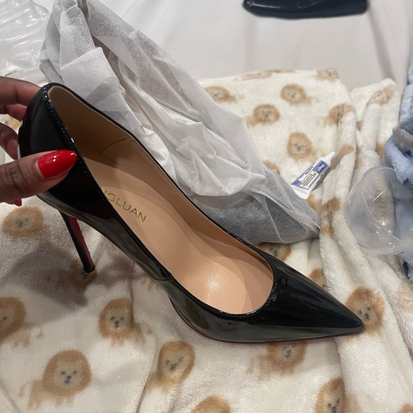 Black Patent Leather Stiletto Heels - Picture 2 of 4